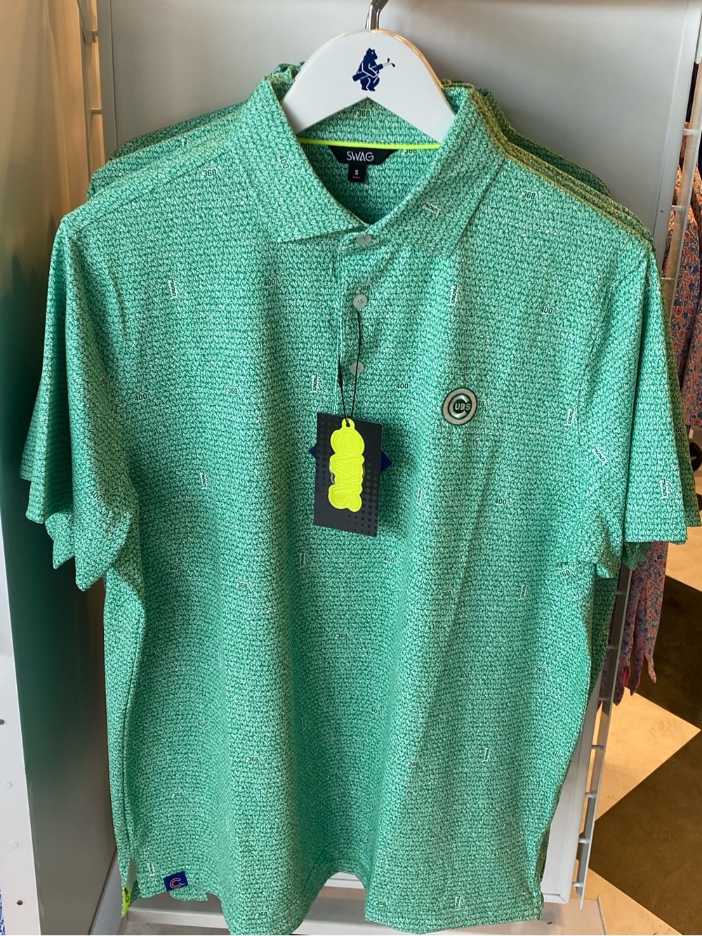 LIKE NEW  Chicago Cubs Ivy Wall Print Men's Golf Shirt Mint Green Polo